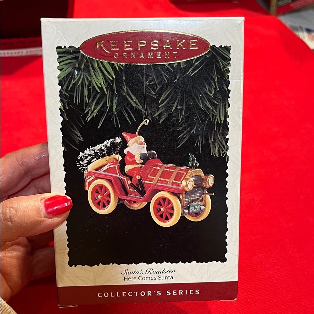 Hallmark Keepsake Ornament - Santa's Roadster in Red and Gold. New in box 1995